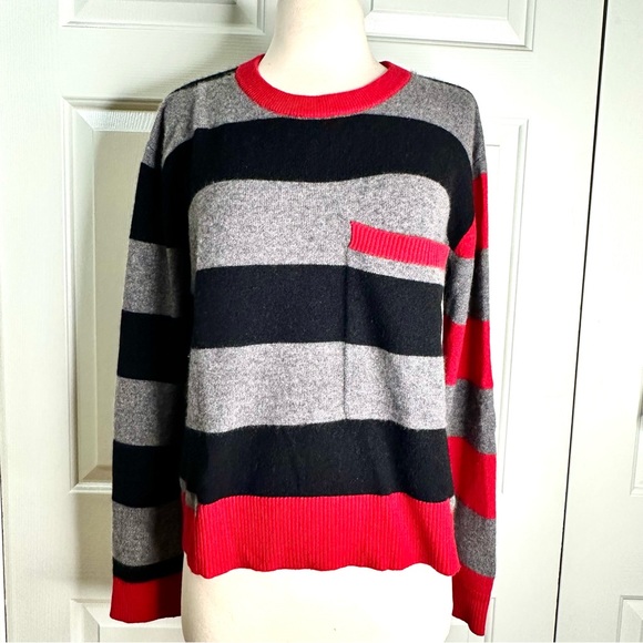 Zadig & Voltaire 💯 Cashmere Stripe Crew Sweater Colors Red Black Gray Si… - Picture 7 of 12